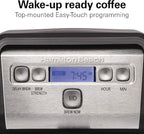 Hamiton Beach 12 Cup Compact Programmable Drip Coffee Maker with No-Drip Burosilicate Glass Carafe, 2-Hour Auto Shutoff, Space-Saving Design, Black with Stainless Steel Accents (46200)