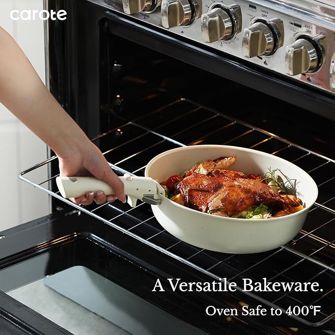 CAROTE 19pcs Pots and Pans Set, Nonstick Cookware Set Detachable Handle, Induction Kitchen Cookware Sets Non Stick with Removable Handle, RV Cookware Set, Oven Safe