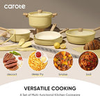 CAROTE 24pcs Ceramic Cookware Set, Pots and Pans Non Stick Kitchen Cookware Sets, Pots and Pans Set Cooking Set with Knife Set