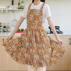 Pinknoke Vintage Pinafore Apron Dress for Women with Pockets Cute Floral Chef Aprons for Kitchen Cooking Baking Gardening