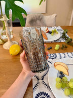 KLIFA- BLOIS- 20.5 ounce, Set of 6, Acrylic Highball Drinking Glasses, BPA-Free, Stackable Plastic Drinkware, Dishwasher Safe, Vintage Looking Cups, Gray-Black
