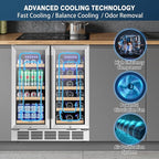 30 Inch Wine and Beverage Refrigerator, Dual Zone Wine Fridge with Quiet & Upgraded Cooling System, Large Capacity Beverage Cooler, Built-In or Freestanding, Holds 30 Bottles and 110 Cans