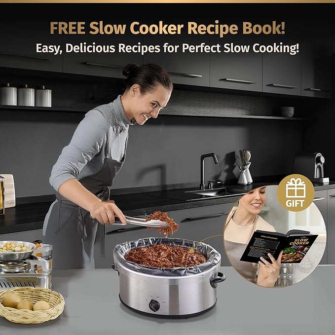 30 Pack Slow Cooker Liners – Large 13” x 21” BPA-Free Crock Pot Bags – Fits 3–10 Quart Round & Oval Cookers – Disposable Crock Pot Liners for Effortless Home Cooking & Fast Clean Up, Bonus Recipe Book