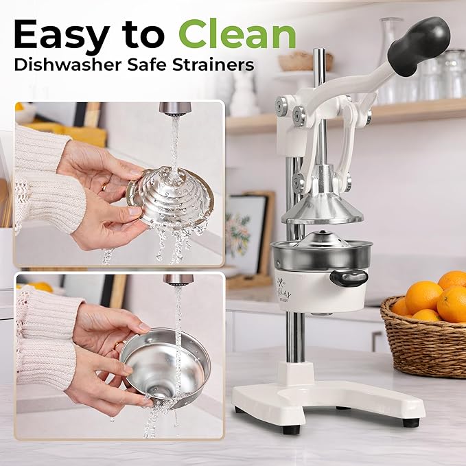 Zulay Kitchen Cast Iron Juicer - Easy-to-Clean Heavy-Duty Manual Juicer, Professional Citrus Juicer - Stainless Steel Lemon Squeezer - Manual Citrus Press & Orange Squeezer - Orange Juicer – White