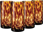 Joseph Sedgh Collection Tortoise Shell Highball Glass Set of 4 – 14.54 oz Borosilicate Cocktail & Water Glasses – Durable, Lead-Free, Dishwasher Safe – Elegant Gift Packaging