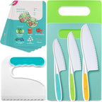 Tovla Jr Kids Safe Knife Set for Real Cooking | Toddler Knife Set with Chopper and Cutting Boards | Montessori Kitchen Tools with Visual Recipe Booklet | Ages 4 to 10
