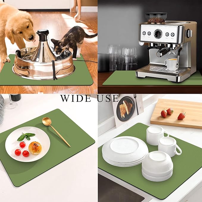 Coffee Mat for Countertops ,Coffee Bar Accessories Fit Under Coffee Maker Espresso Machine, Absorbent Hide Stain Rubber Mat for Countertop ,Dish Drying Mat for Kitchen Counter (Green, 12"x19")