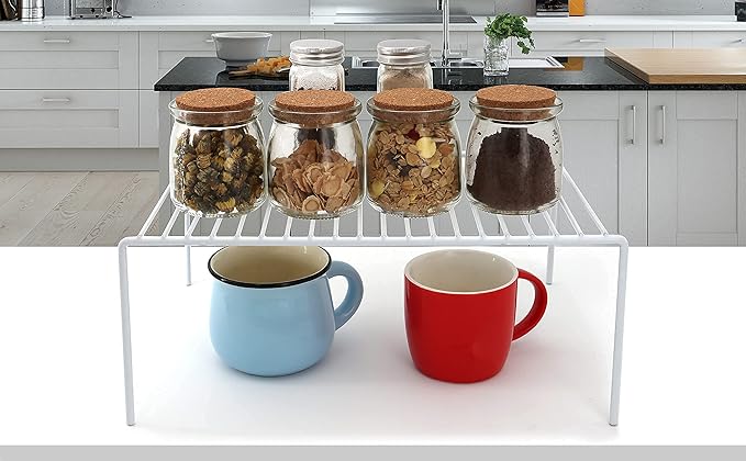 Redrubbit Large (15.7 x 9.4 Inch) Cabinet Storage Shelf Rack, Set of 6, Rustproof, Minimalist, White, Metal Steel, 6 Shelves, Kitchen, Bathroom, Bedroom, Freestanding, No Assembly Required