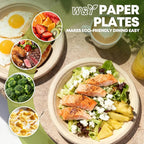 W&Y paper plates 9 Inch Disposable Paper Plates [100 Pack] - Heavy Duty Dinner Plates, Leak Proof & Microwave Safe, Cut Resistant & Compostable for Parties, Weddings, Catering Events