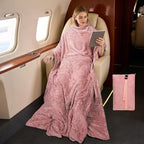 Tirrinia Travel Blanket and Pillow Set, Soft Compact Airplane Blanket with Foot Pockets, 4-in-1 Travel Essentials for Women Men, Portable Travel Gifts for Her, Travel Blanket for Airplanes, Cars