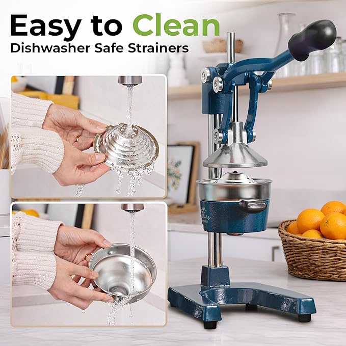 Zulay Kitchen Cast Iron Juicer - Easy-to-Clean Heavy-Duty Manual Juicer, Professional Citrus Juicer - Stainless Steel Lemon Squeezer - Manual Citrus Press & Orange Squeezer - Orange Juicer – Navy