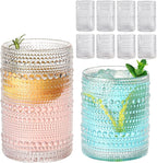 ZMOWIPDL Vintage Hobnail Drinking Glasses Set of 8,Clear 12 oz & 15oz Highball Glass Cups, Kitchen Drinkware Glassware,Embossed Water Tumbler,for Beer,Cocktail,Whiskey,Juice and Various Mixed Drinks