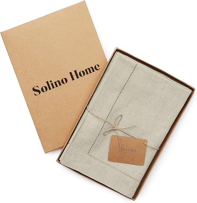 Solino Home Natural Linen Napkins Set of 6-100% Pure Linen Hemstitch Dinner Napkins 20 x 20 Inch for Holiday, New Year - Classic Hemstitch
