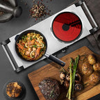 Techwood Electric Stove, Double Infrared Ceramic Hot Plates for Cooking, Two Control Cooktop Burner, Portable Anti-scald handles Suitable for Office/Home/Camp Use, 1800W Compatible for All Cookwares