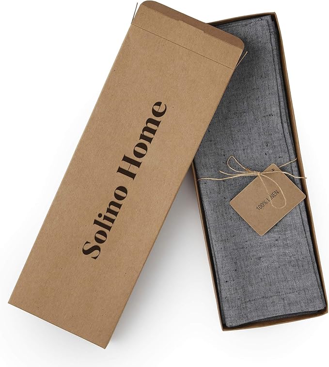 Solino Home Linen Placemats Set of 4 - Charcoal Grey Placemats 14 x 19 Inch - 100% Pure Linen Table Mats for Winter - Athena