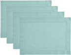 Solino Home Cotton Linen Placemats Set of 4 - Hemstitch Pastel Turquoise Placemats 14 x 19 Inch - Machine Washable Table Mats