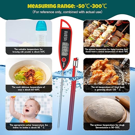 Copkim 12 Set Waterproof Food Thermometer for Water, Liquid, Candle and Cooking Digital Meat Thermometer with Long Probe Instant Read for Kitchen BBQ Grill Candy (Red)