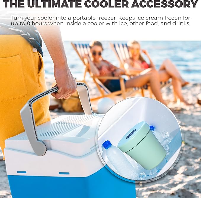 Vacuum Insulated Ice Cream Pint Cooler Keeps Ice Cream Frozen for hours enjoy ice cream anywhere (Coconut White)
