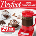 29 Oz Hot Chocolate Maker Machine, Electric Milk Frother and Steamer, Hot Cocoa Maker Machine for Hot Chocolate Bar, Detachable Pitcher, 2 Speed Mode, 3.5 Cups, Red