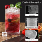 Moretoes 8 Pack Hobnail Drinking Glasses Set, 12 Oz Highball Glasses & 10 Oz Cocktail Glasses, Clear Embossed Water Glass Cups Kitchen Bar Tumbler Glassware Set for Whiskey, Beer, Juice, Milk