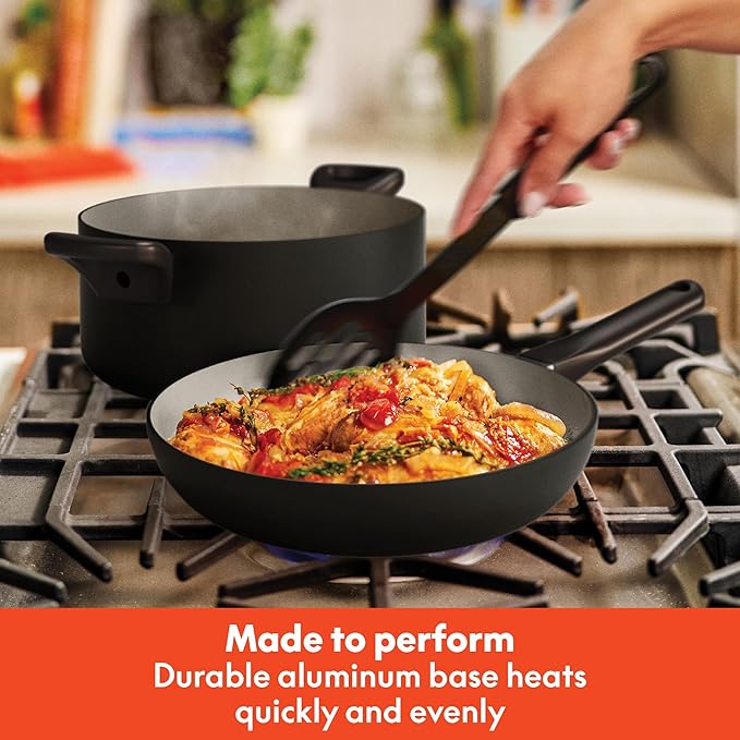 bella 12 Piece Cookware Set with EverGood™ Ceramic Nonstick Coating, Dishwasher & Oven Safe, All Stovetops Compatible, Tempered Glass Lids and Cool Touch Handles, Black