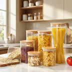 57oz - 3 Pack Square Glass Jars with Bamboo Lids, Glass Food Storage Containers with Airtight Lids for Kitchen, Air Tight Pantry Storage Containers for Cereal, Pasta, Rice, Sugar, Coffee, Spice