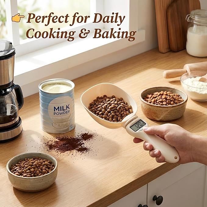 Electronic Measuring Spoon, Digital Measuring Spoon Scale, High Precision Food Scale with LCD Display, ABS Kitchen Measuring Spoon for Grams, Ounces, ml & Cups