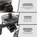 HomeCraft 7-Inch Electric Non-Stick Skillet, Adjustable Temperature Control, Cool-Touch Handle with Tempered Glass Lid, Perfect For Healthy Keto & Low-Carb Diets, Rice Bowls, & Eggs