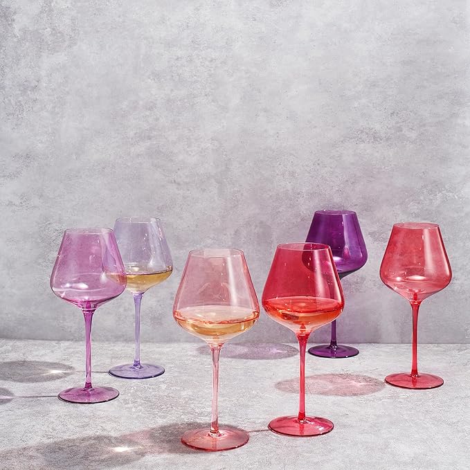 Colors of Love Pink & Red Valentines Crystal Wine Glasses Set of 6 – Elegant Italian Style Tall Stemmed 24oz Glassware Valentine’s Day, Romantic Dinners, Anniversaries, Weddings Gifts, Wife Girlfriend
