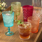 Victoria Clear Set of 6 Premium Acrylic DOF Glass 16 oz – Unbreakable Drinkware with Elegant Embossed Design, Perfect for Indoor & Outdoor Use
