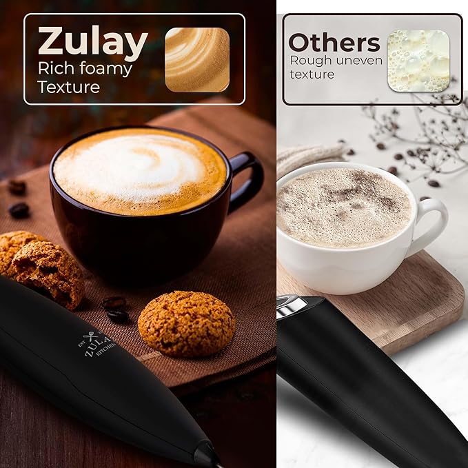 Zulay Kitchen Patented Tornado Triple Whisk Milk Frother with 4 Duracell Batteries – Handheld Foam Maker for Coffee, Lattes, Matcha & Hot Chocolate – Rich, Creamy Froth in Seconds - Executive Black