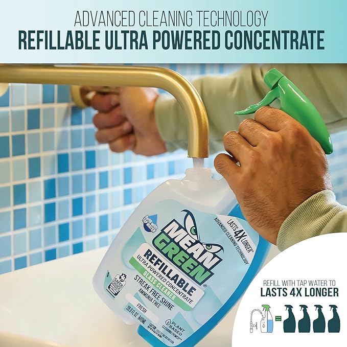 Mean Green Refillable Ultra Powered CONCENTRATE Glass Cleaner, Fresh, 14.3 Ounce 2-Pack
