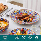vancasso 12 Pieces Dinnerware Sets, Orange Plates and Bowls Set, Porcelain Dishes Set for 4, Microwave and Dishwasher Safe, Scratch Resistant, Bohemian Style Dining Ware Service for 4, Series SIMI
