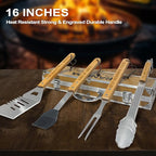 Grandpa Gifts from Grandkids, Christmas Grandpa Gift Heavy Duty Wooden BBQ Grilling Accessories Kit for Backyard, Thick Stainless Steel Grill Utensils with Non-Slip Handle Tools in Portable Bag