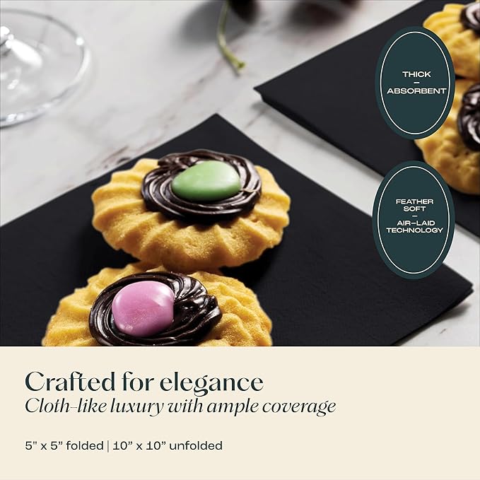 Disposable Linen-Feel Cocktail Napkins, 200-Pack 5" x 5" WOOD Paper Beverage Napkins For Bar, Restaurant And Café, Dessert Napkins For Party, Wedding Or Event