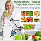 GVODE Cold Press Juicer, Powerful Masticating Juicer with Dual Feed Chute, Electric Juicer with Pulp Separation, Countertop Juicer Machines, 75dB, 3 Mode Operations, Overheat Protection