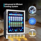 24 Inch Beverage Refrigerator, 180 Can Capacity Beverage fridge, Built in or Freestanding Drink Cooler with Glass Door, Under Counter Beer Fridge, LED Indicator Light and Adjustable Shelve