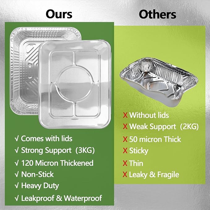 Thickened 10 Pack Heavy Duty Aluminum Pans with Lids, 9x13 Aluminum Foil Pans Disposable, Half Size Steam Table Foil Baking Tray for Cooking, Baking, Roasting & Chafing, Carton Packaging