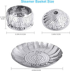 Veggie Vegetable Steamer Basket, Folding Steaming Basket, Metal Collapsible Stainless Steel Steamer Basket Insert for Cooking Food, Expandable Fit Various Size Pot(5.9" to 9.8") YLYL