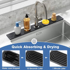 DK177 Faucet Mat for Kitchen Sink - Water Absorbing Stone Tray for Sink, Diatomite Fast-Drying Faucet Mat, Faucet Splash Guard for Bathroom Counter (Dark Gray, 30" x 4")