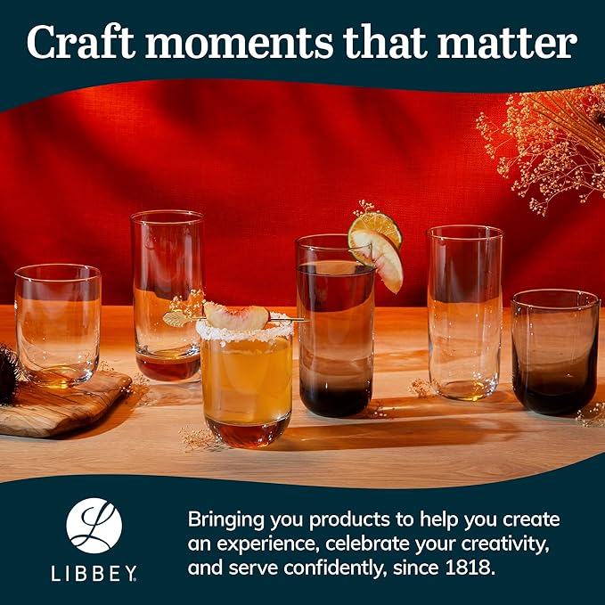 Libbey Drinking Glasses Polaris Tumbler and Rocks Set of 16, Clear, Sturdy Drinkware Glasses Set, Kitchen Glassware for Cocktails, Soda, and More