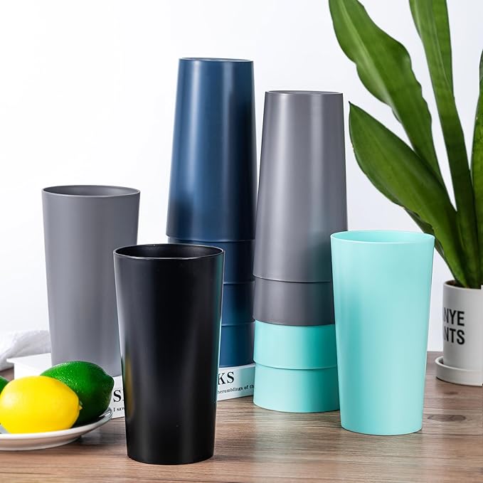 26-ounce Plastic Drinking Glasses Stackable Tumblers Water Cups Mixed Drinkware set of 8 Black, Reusable Shatter-resistant Dishwasher Safe