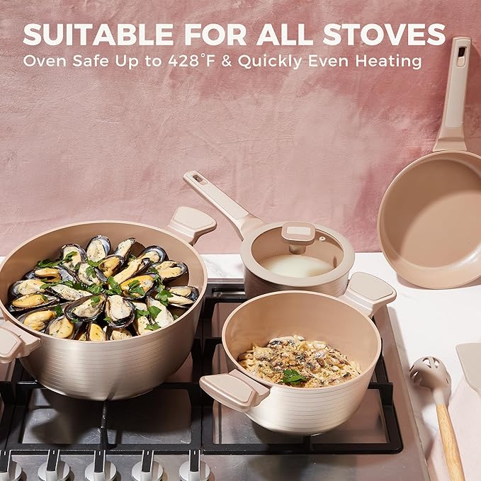 HONGBAKE Pots and Pans Set Nonstick, 26 Pcs All-in-One Kitchen Starter Set with Cookware, Bakeware & Silicone Utensils, Non Toxic Ceramic Coating, Induction & Oven Safe, PFOA PFOS Free, Gold