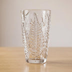 Vintage Drinking Glasses Set of 4, 16 oz Hand-Pressed Clear Glass Tumblers, Fern Embossed Retro Glassware, Textured Cups for Water, Cocktails & Beer, Decorative Kitchen Drinkware, Unique Boho Gift Set