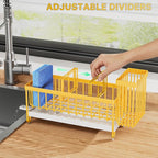 Cisily Sponge Holder for Kitchen Sink, Sink Caddy Organizer with High Brush Holder, Kitchen Countertop Organizers, 304 Stainless Steel, Lemon Yellow Kitchen Decor and Accessories