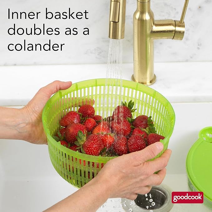 GoodCook Deluxe Salad Spinner - 5 Qt. Capacity, Easy Turn Knob, Built-In Pour Spout, Multi-Use Basket, Durable and Dishwasher Safe, Large Salad Spinner, Kitchen Essentials