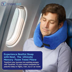 TRAVELREST Nest Neck Support Pillow - Travel Essentials, Memory Foam, Compact Travel Pillow for Long Flights, Plane Sleeping Accessories, Comfortable, Compact, Washable, Attaches to Luggage - Blue