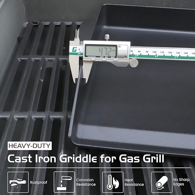 Cast Iron Griddle Gas Grill Stove Top Pan Insert for Weber Charbroil Nexgrill Grill Replacement Parts Flat Charcoal Cooking Plate Outdoor Camp Tailgating Teppanyaki Accessory 17" x 13"