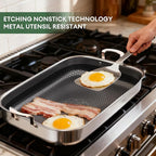 COOKER KING Stainless Steel Nonstick Roasting Pan with Rack, 18.27x14.84 Inch Roaster Pan for 25 lb Turkey & Chicken, Oven Safe Up to 900°F, Compatible with All Cooktops (Rectangular, Large)