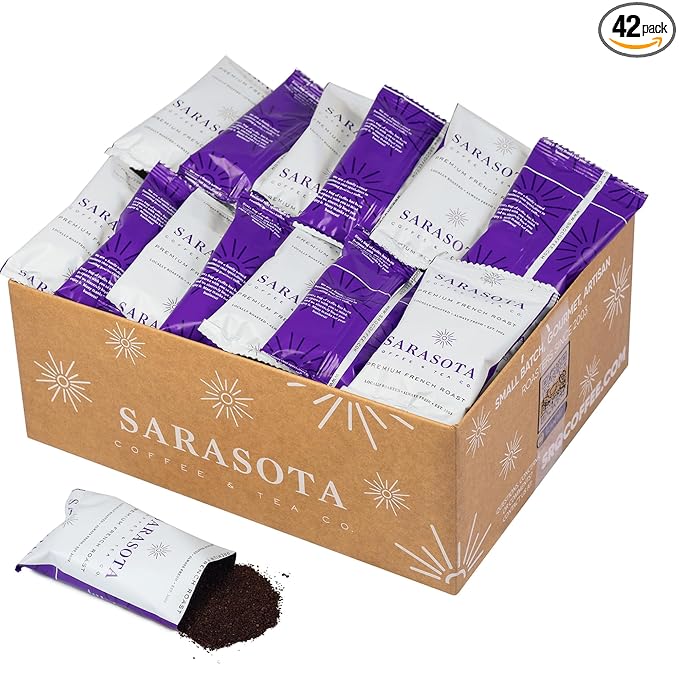 Coffee Packets – Dark Roast Ground | 1.5oz Pre-Measured Packs for 8–12 Cup Drip Makers | European French Roast, Low Acid Mold-Free Singles | 42-Count Packs